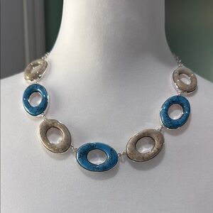 Robert Lee Morris Blue and Tan Modern SOHO Necklace. NWT
